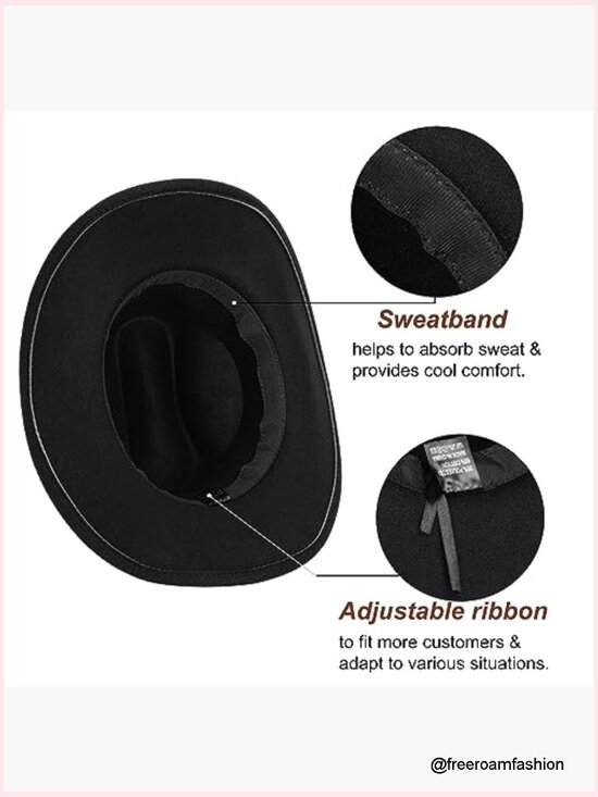 Felt Cowboy Cowgirl Hat with Band Adjustable Unisex main image 4